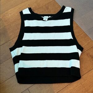 Simons Black and White Striped Crop Top